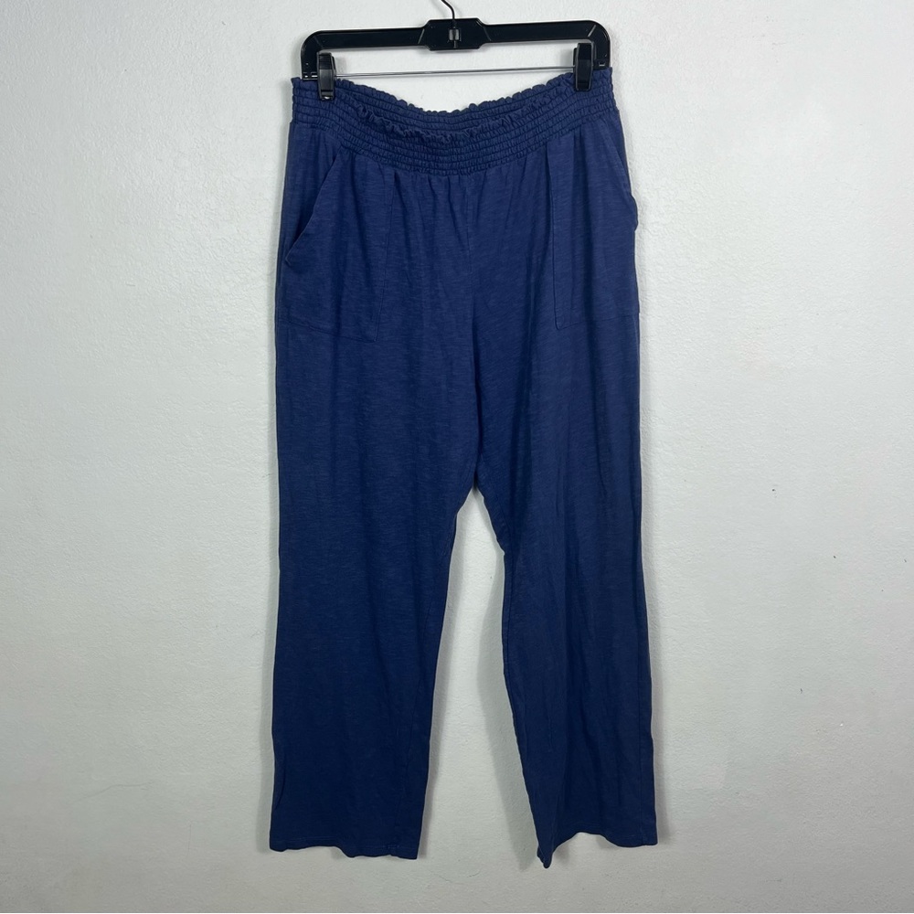 Candace Cameron Brune Blue Pull on pants large flax linen blend